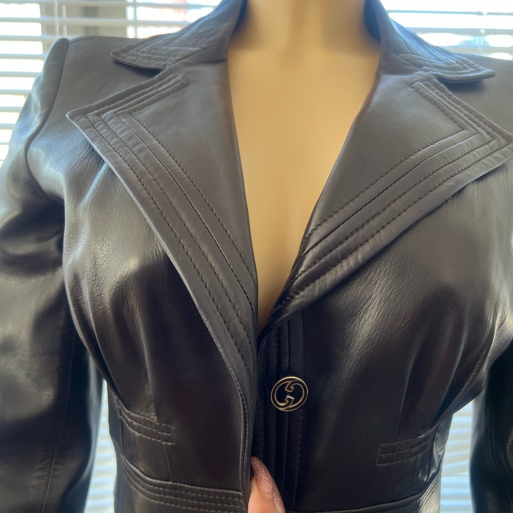 Gucci Black Leather Coat Dress - Picture 3 of 6